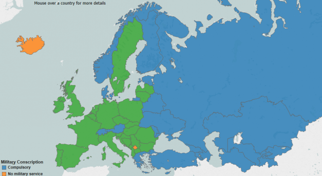 MAPA: Koje zemlje imaju obavezno služenje vojnoga roka