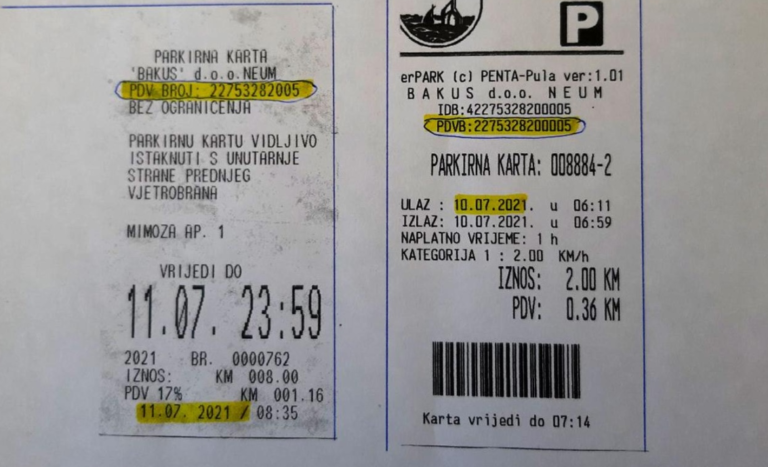 Još jedno “čudo” u Neumu: Nepostojeći PDV broj na računima za parking