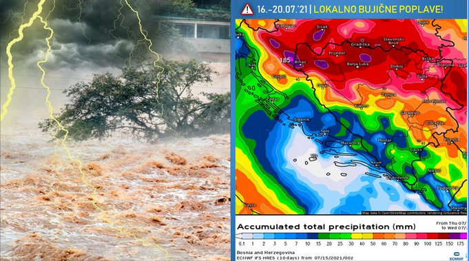 UPOZORENJE: Obilne padavine u većem dijelu zemlje, lokalno jaki pljuskovi sa grmljavinom, nepogode i bujične poplave