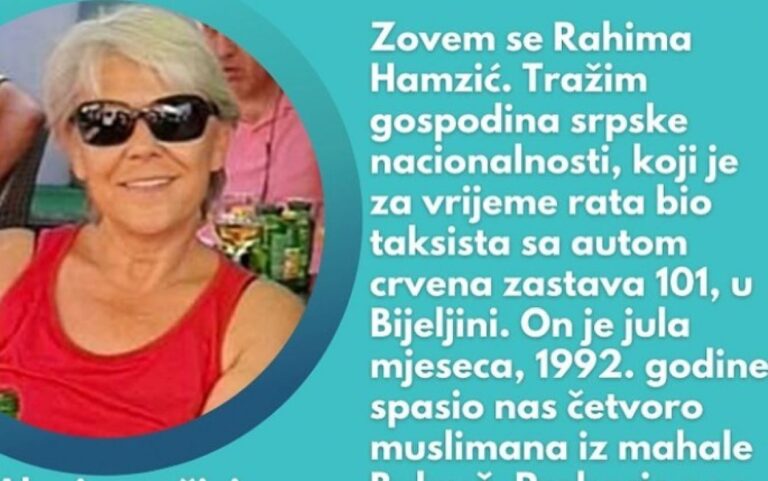 Oglas o kojem priča Balkan: Rahima traži taksistu koji je spasio Bošnjake iz Bijeljine