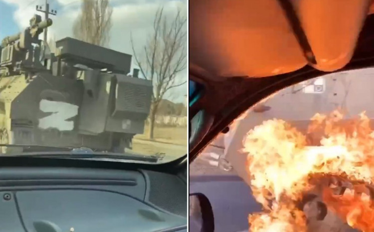 Kijevski novinar objavio video: Žena iz automobila baca Molotovljev koktel na tenk