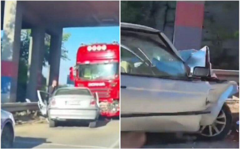 Stravičan snimak s mjesta nesreće: Automobil u potpunosti smrskan, djevojka udarila direktno u kamion (VIDEO)