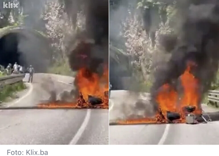 BiH: Izgorio motocikl, vozač teško povrijeđen (VIDEO)