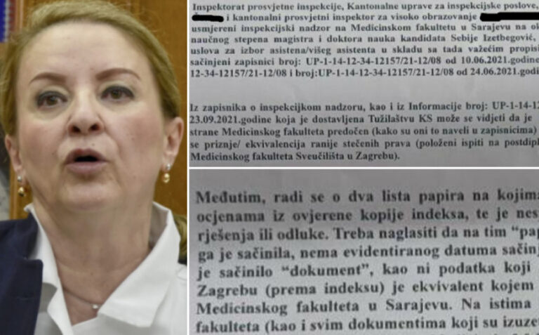 Inspekcijski nadzor na Medicinskom fakultetu u Sarajevu pokazao: Na dva lista papira rukom upisano 10 ispita s ocjenama Sebije Izetbegović