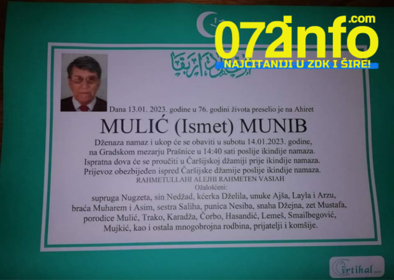 Sutra dženaza prim.dr Muliću: Otišao je kako je i živio – tiho i mirno