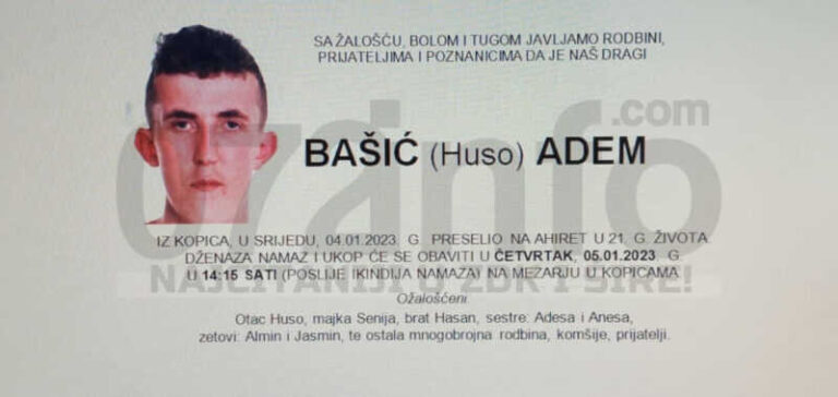 TUGA KOD MAGLAJA: Preminuo 21-godišnji Adem Bašić