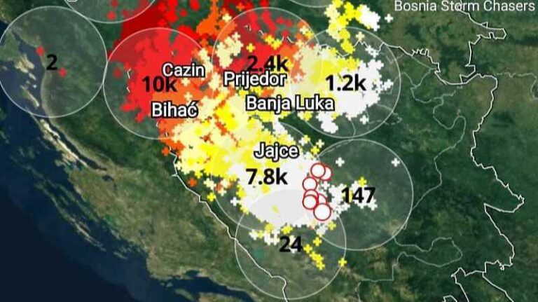 U BiH sinoć registrovano više od 21.500 munja i gromova