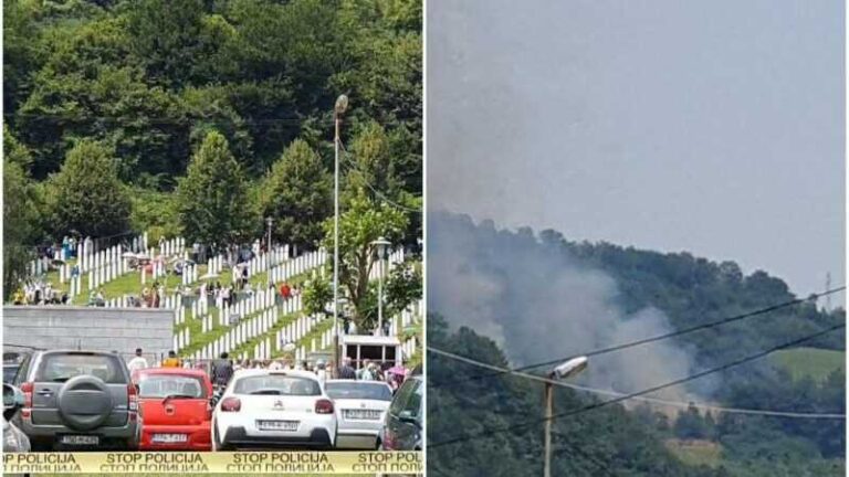 Šta se događa: Dok se klanja dženaza žrtvama genocida, u šumi iznad Potočara pojavio se gust dim