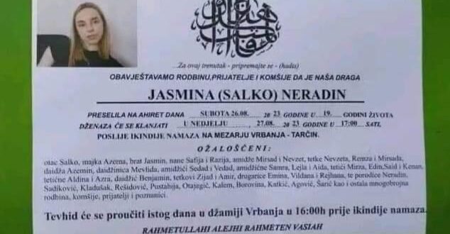 TUGA U BIH: Preminula Jasmina Neradin u 19. godini života