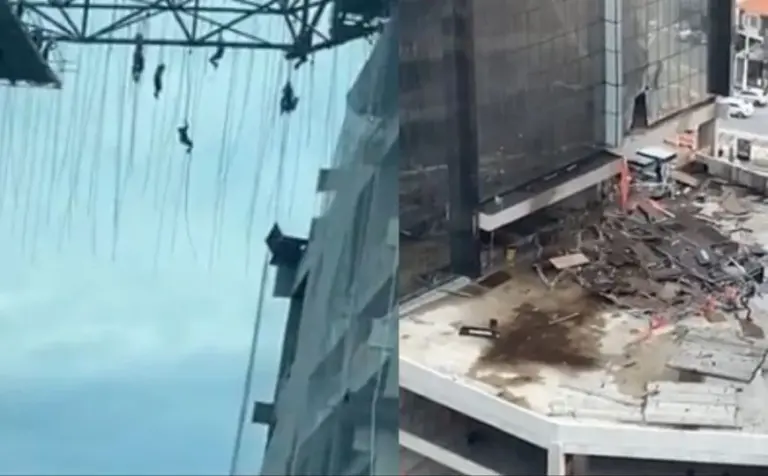 Srušila se skela na visini od 140 metara: Radnici visili na sajlama, jedan poginuo (VIDEO)