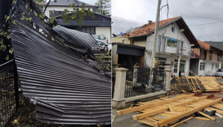 Nevrijeme širom BiH, snažan vjetar rušio stabla i nosio krovore. Izdato upozorenje