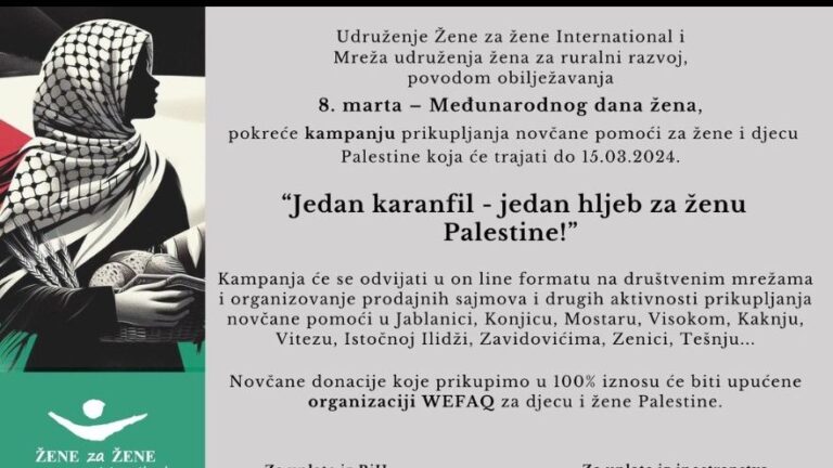 Humanost žena iz BiH: “Jedan karanfil – jedan hljeb za ženu Palestine!”