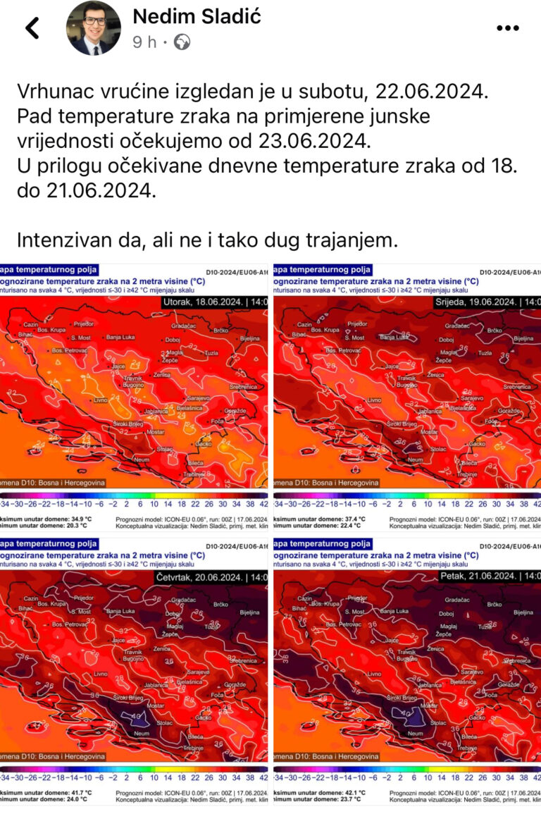 Sladić otkrio kad se očekuje vrhunac junskog toplotnog vala