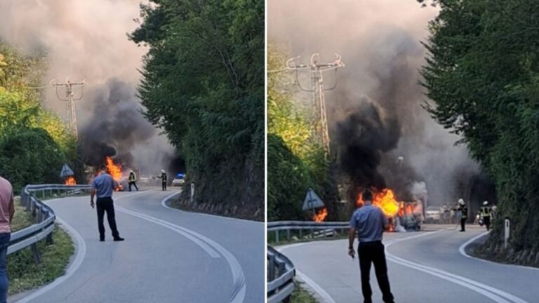 Zapalio se kombi u vožnji, vatrogasci se bore s vatrom