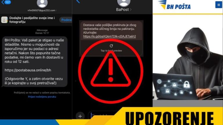 Upozorenje “BH Pošte”: Ne nasjedajte na lažne SMS poruke o neuspjeloj dostavi pošiljke