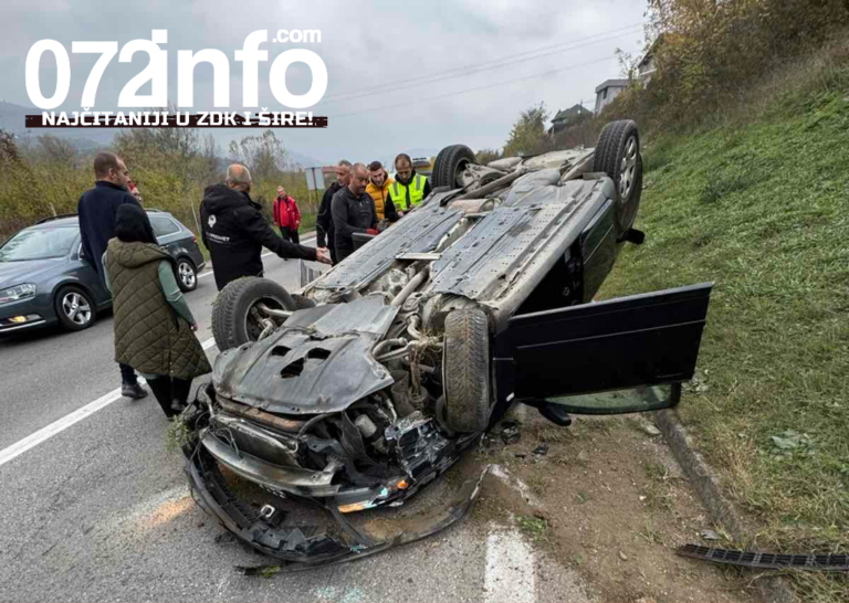 STRAVIČNA NESREĆA  NA M-17 U ZENICI: Jedna osoba mrtva na licu mjesta, automobil na krovu (FOTO)