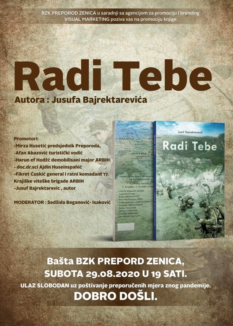 ZENICA: U subotu promocija knjige “Radi Tebe”, autora Jusufa Bajrektarevića