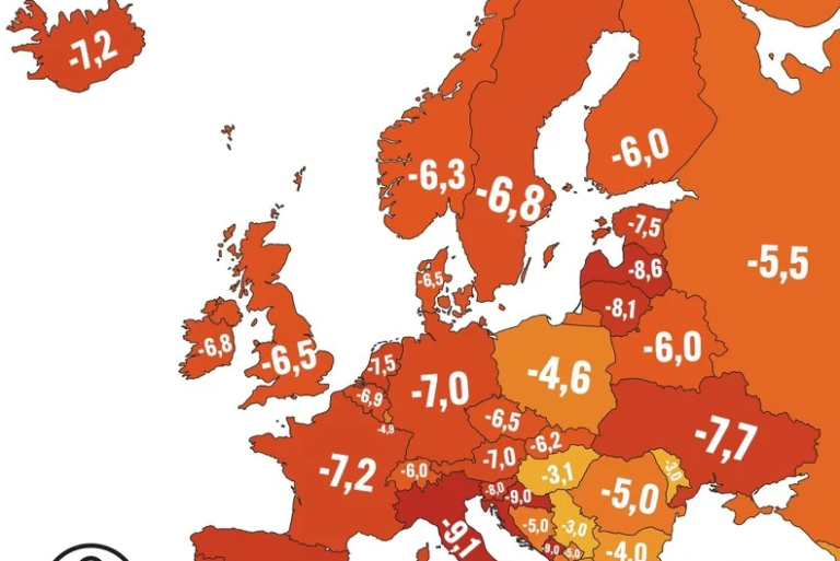 Kako stoji BiH? Ovo je mapa koja pokazuje pad BDP-a u svim državama Evrope