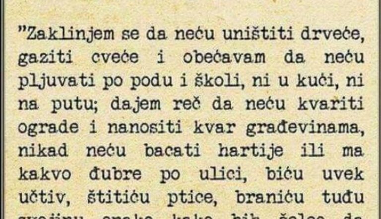 Zakletva učenika iz 1914. godine hit na Facebooku: “Biću uvijek učtiv, štitiću ptice, braniću tuđu svojinu”